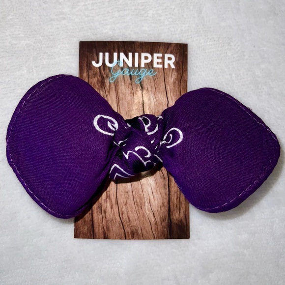 Dark Purple Paisley Rockabilly Bandana Knotted Hair Bow - Picture 11 of 11